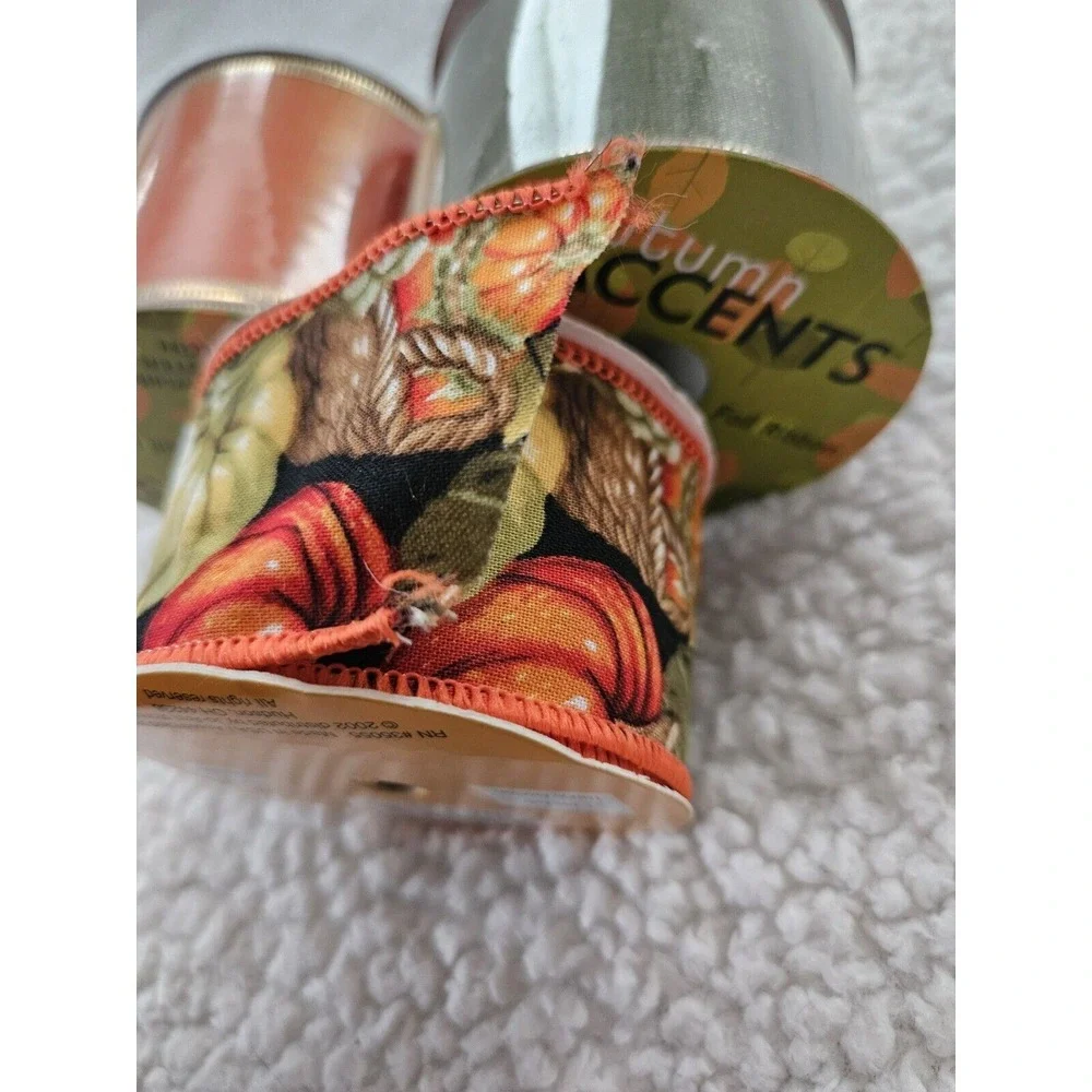 Vintage 2002 Autumn Accents Ribbon Orange Green New & Used‎ Lot Of 3 Spools Fall